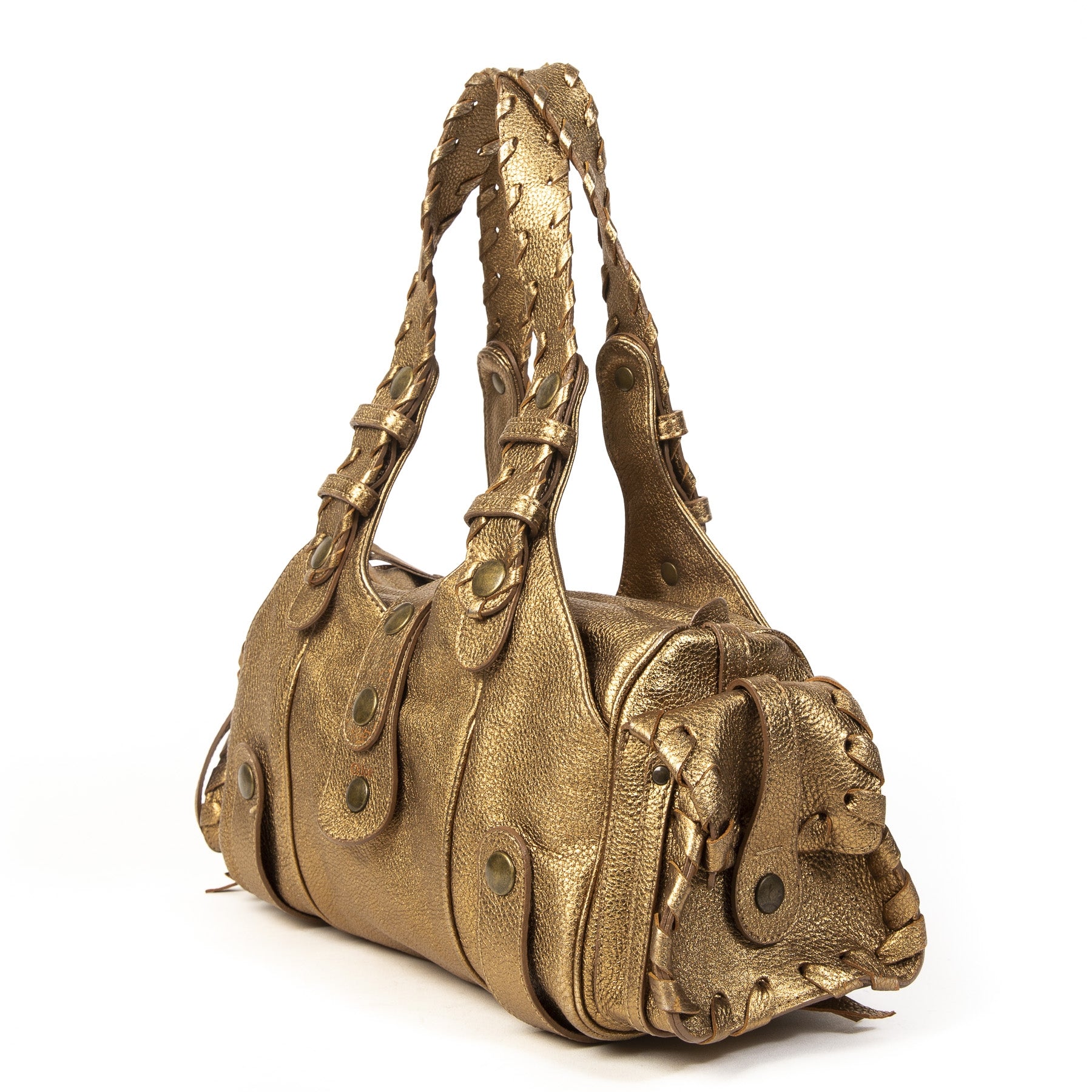 Authentieke tweedehands Chloé Metallic Bronze Leather Silverado Satchel juiste prijs veilig online winkelen LabelLOV webshop luxe merken winkelen Antwerpen België mode fashion