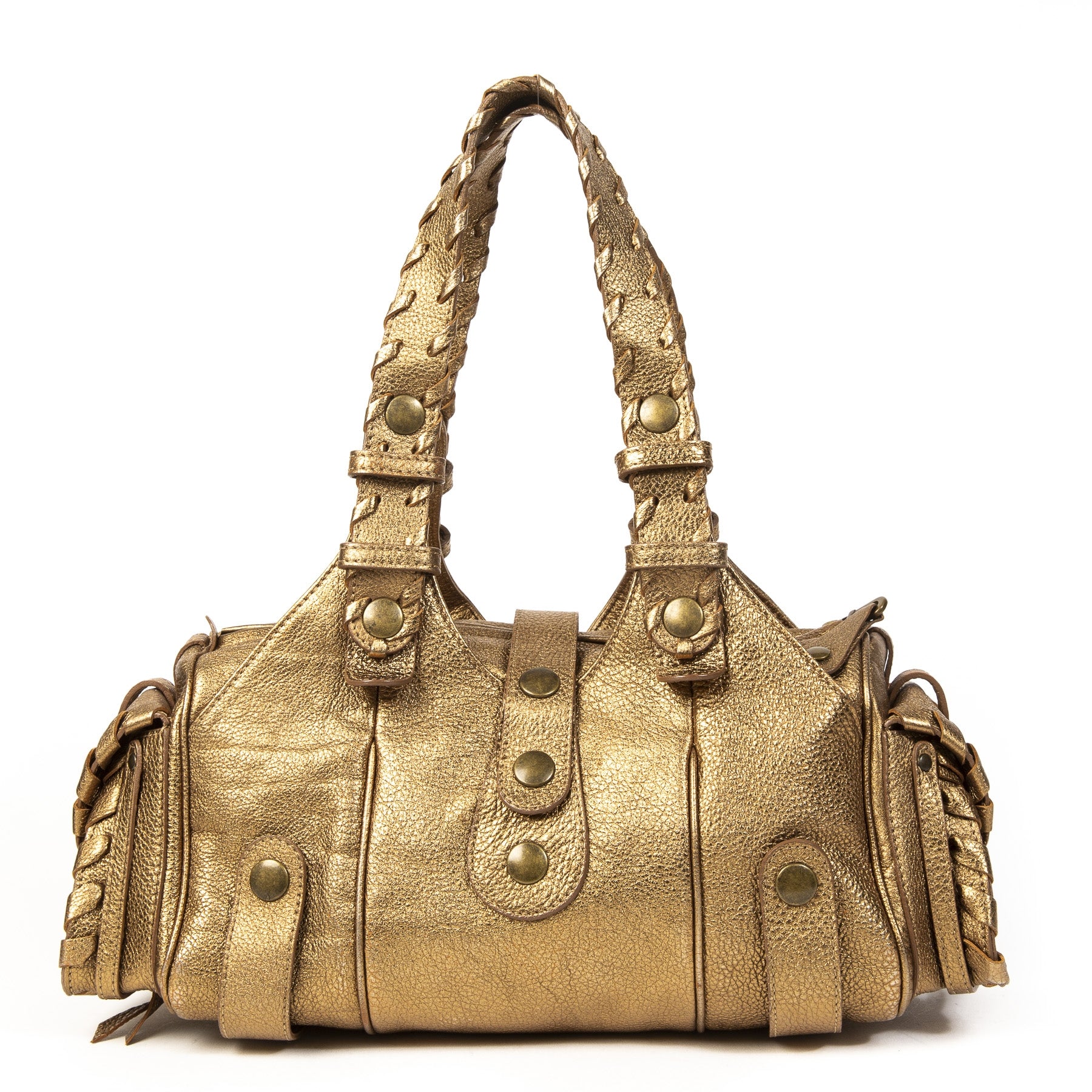 Authentieke tweedehands Chloé Metallic Bronze Leather Silverado Satchel juiste prijs veilig online winkelen LabelLOV webshop luxe merken winkelen Antwerpen België mode fashion