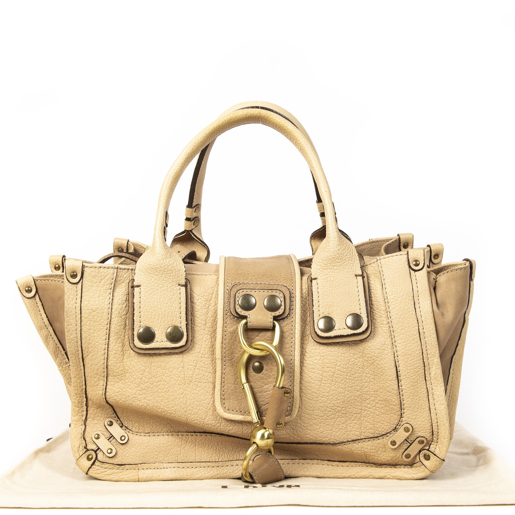 Authentieke tweedehands Chloé Beige Leather schoudertas juiste prijs veilig online winkelen LabelLOV webshop luxe merken winkelen Antwerpen België mode fashion