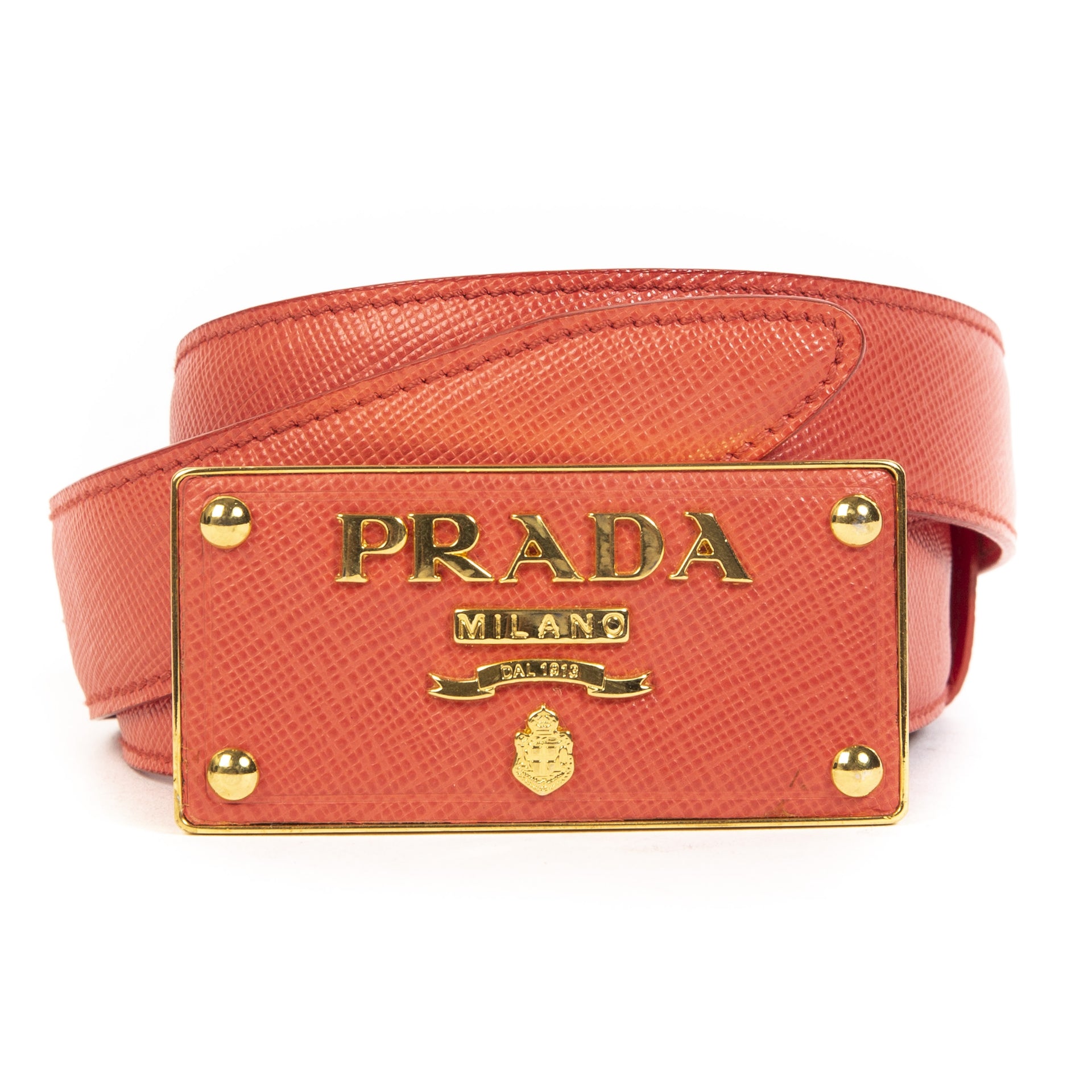 Buy this authentic second-hand vintage Prada Coral Saffiano Belt at online webshop LabelLOV. Safe and secure shopping.