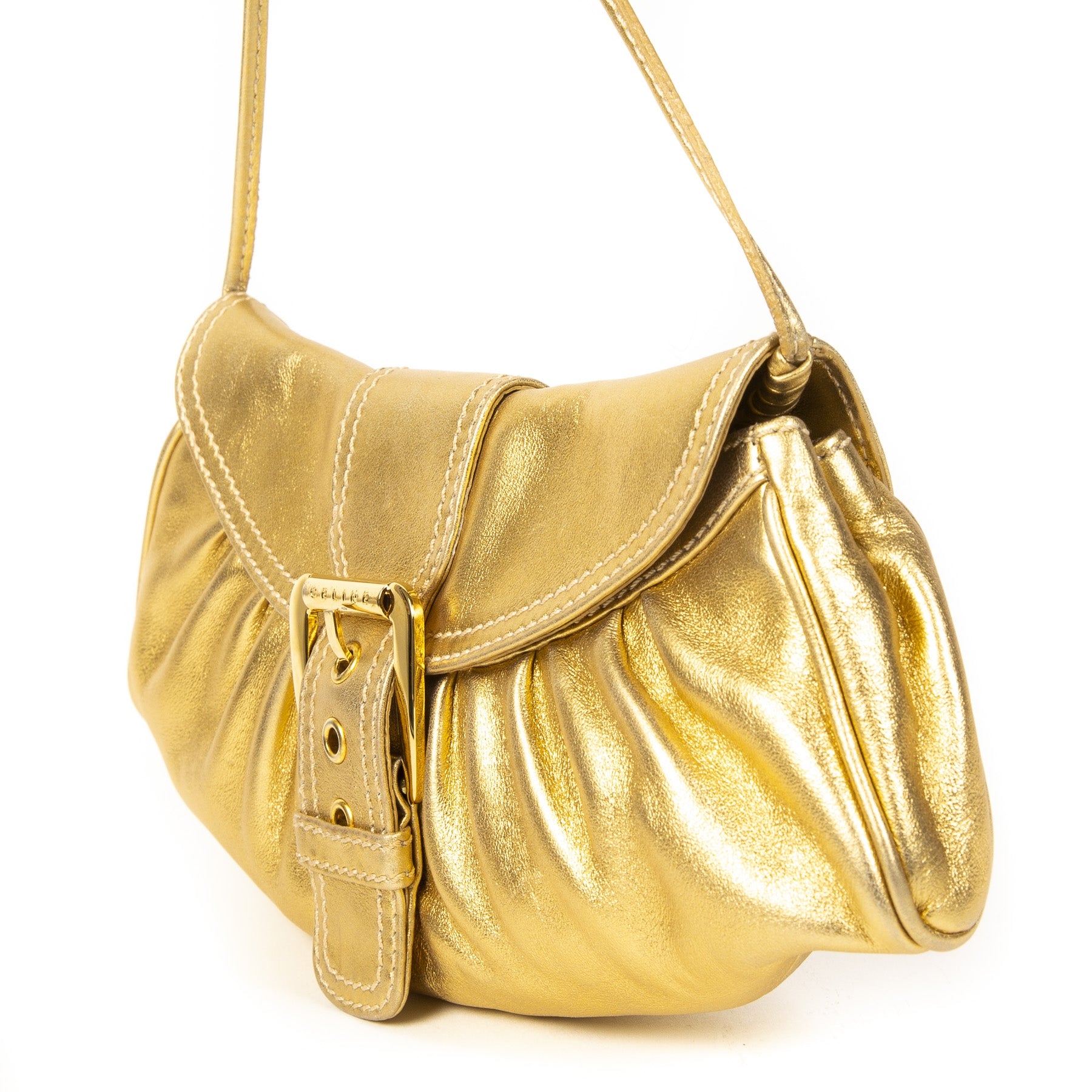 Authentieke Tweedehands Céline Gold Leather Buckle Bag juiste prijs veilig online shoppen luxe merken webshop winkelen Antwerpen België mode fashion
