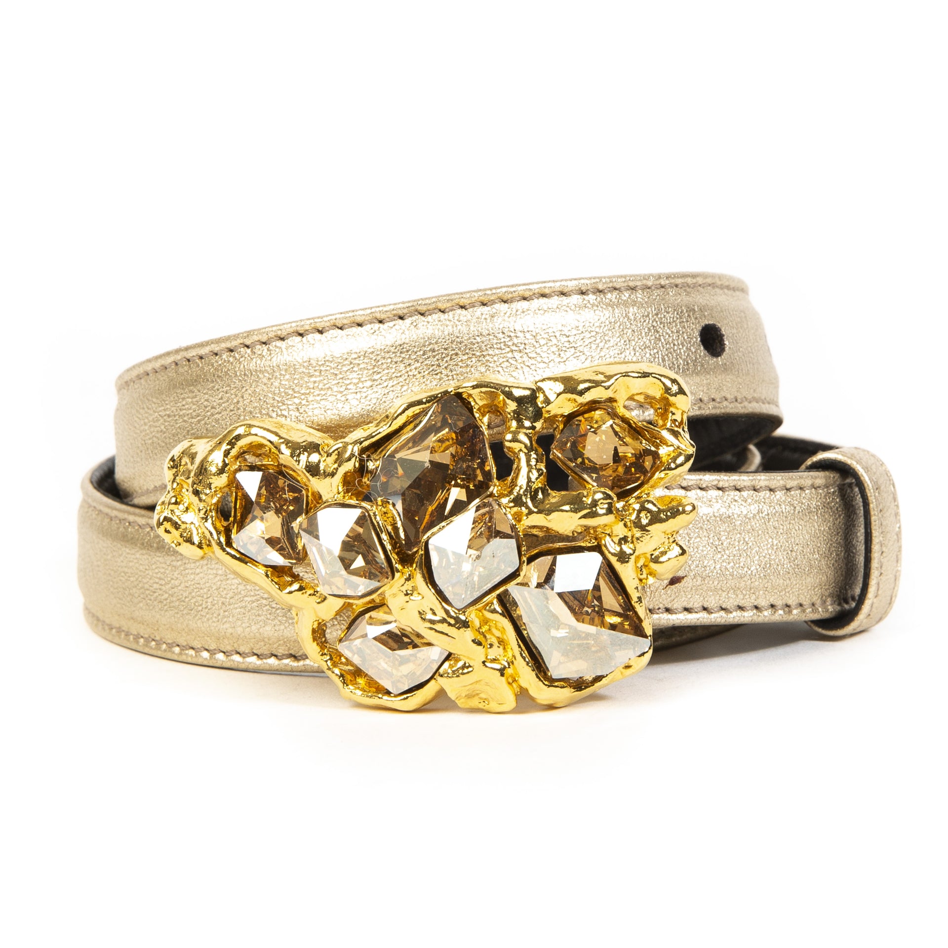 Miu Miu Gold Crystal Encrusted Buckle Belt - SIZE 80. Buy authentic secondhand Miu Miu embellished belt at labellov webshop, trend.