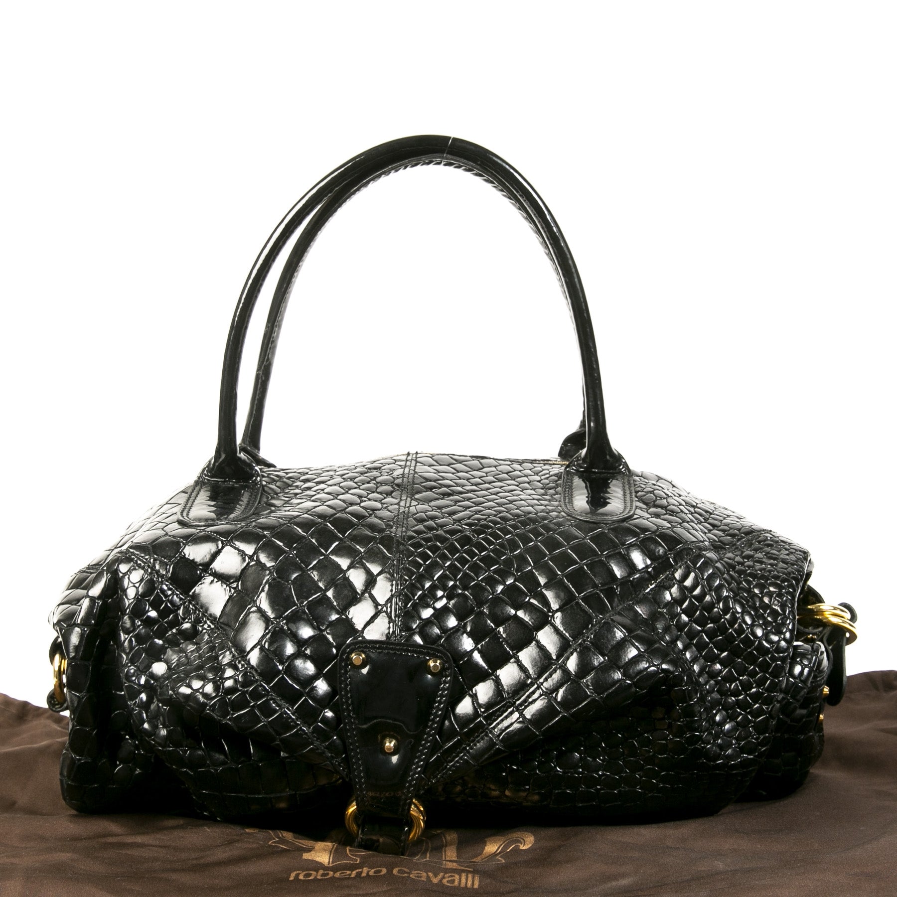 Roberto Cavalli Black Crocodile Shoulder Bag – Labellov
