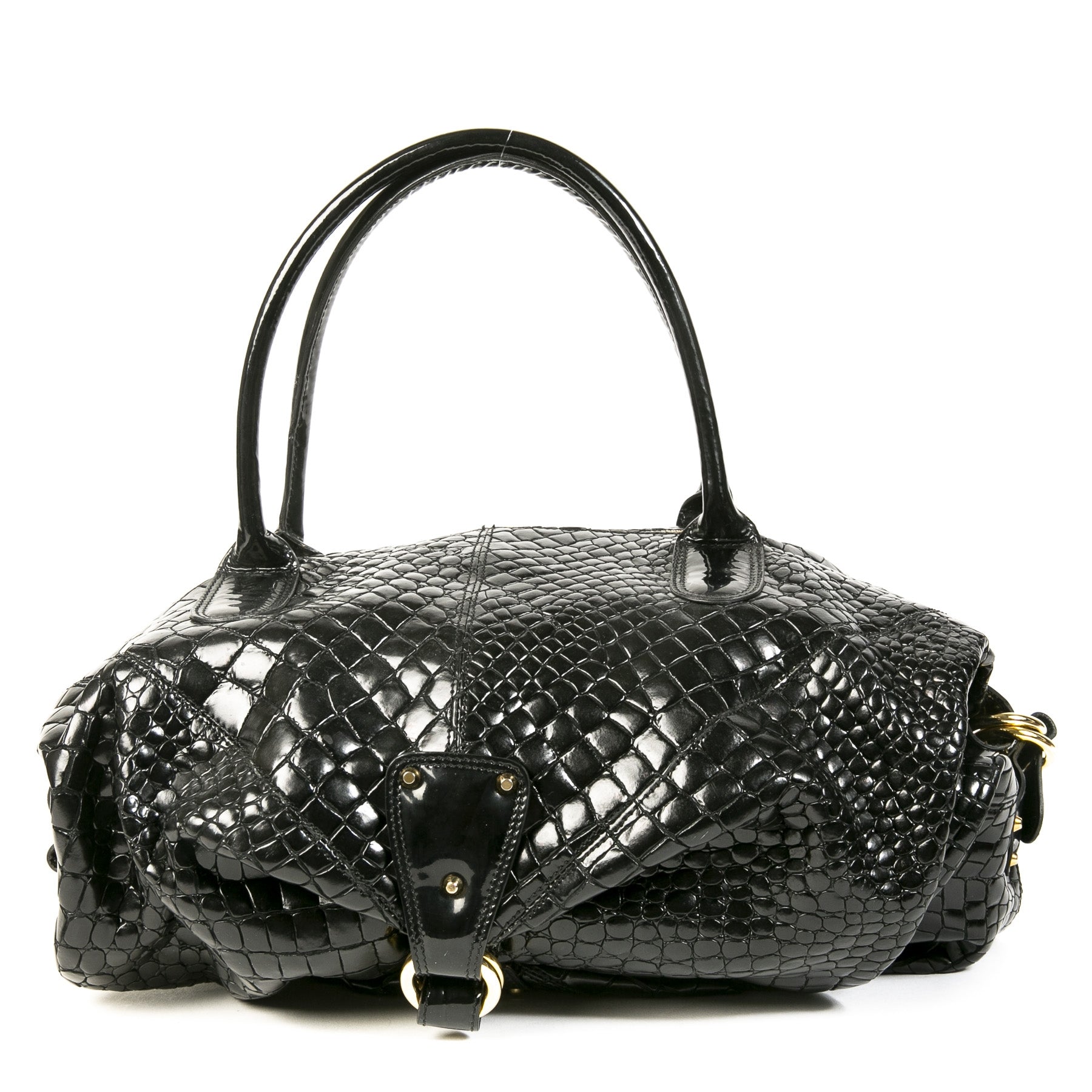 Authentieke Tweedehands Roberto Cavalli Black Crocodile Shoulder Bag juiste prijs veilig online shoppen luxe merken webshop winkelen Antwerpen België mode fashion