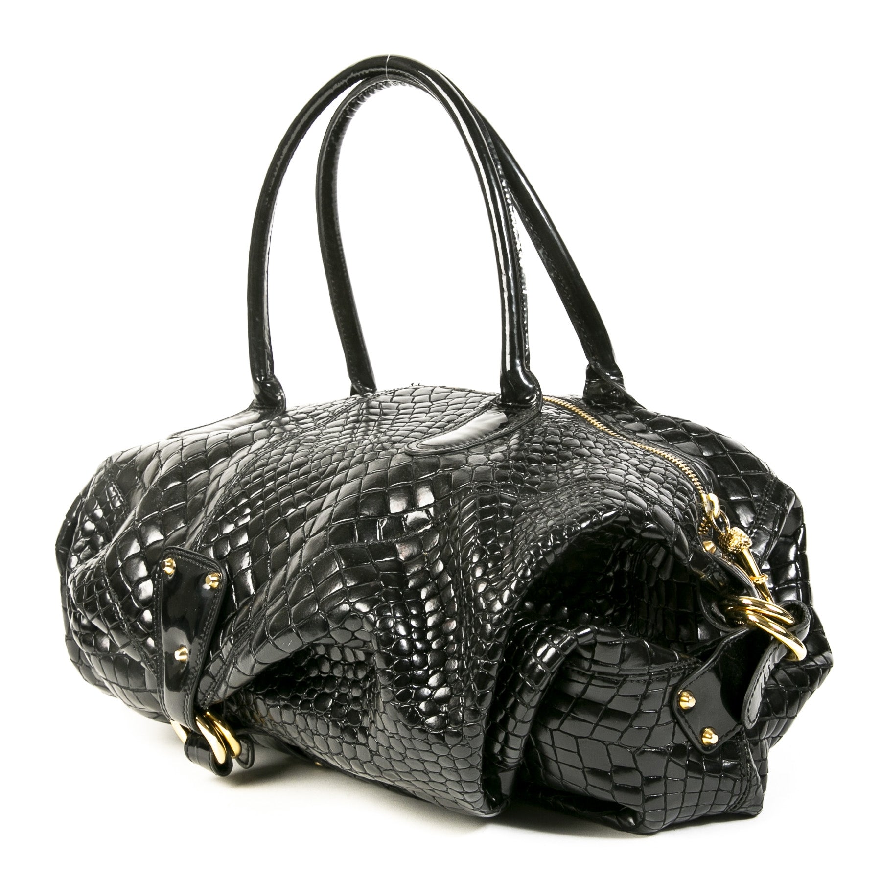Authentieke Tweedehands Roberto Cavalli Black Crocodile Shoulder Bag juiste prijs veilig online shoppen luxe merken webshop winkelen Antwerpen België mode fashion