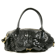 Authentieke Tweedehands Roberto Cavalli Black Crocodile Shoulder Bag juiste prijs veilig online shoppen luxe merken webshop winkelen Antwerpen België mode fashion