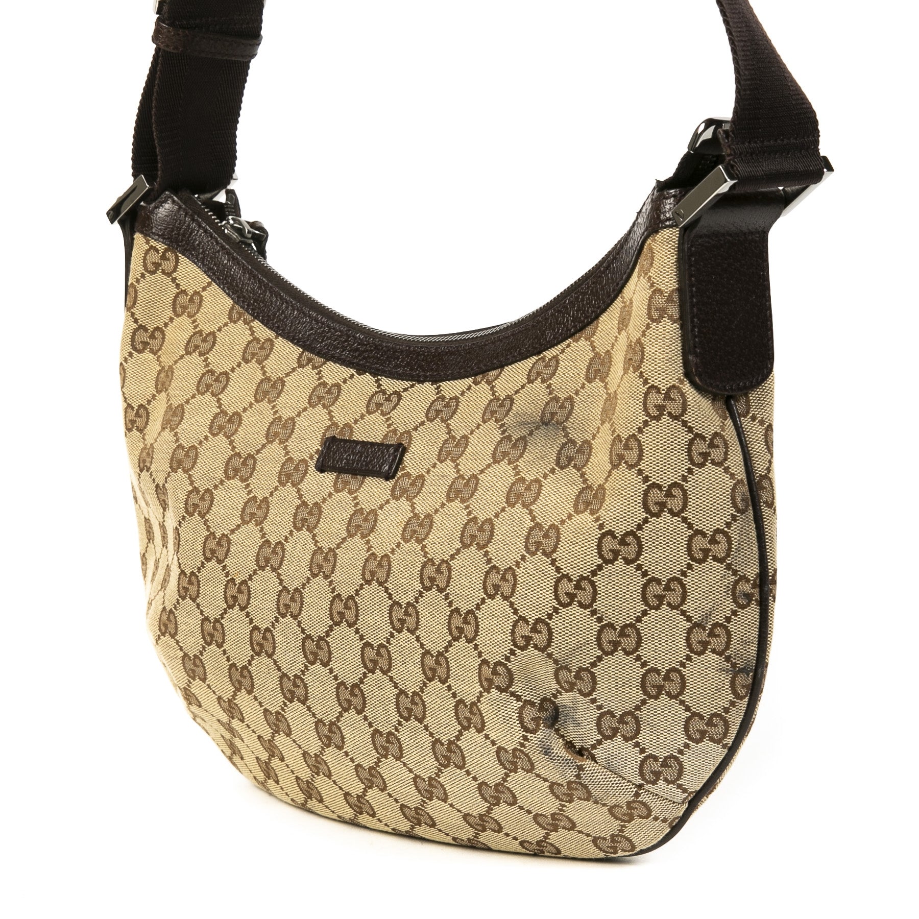 Authentieke Tweedehands Gucci Monogram Canvas Shoulder Bag juiste prijs veilig online shoppen luxe merken webshop winkelen Antwerpen België mode fashion