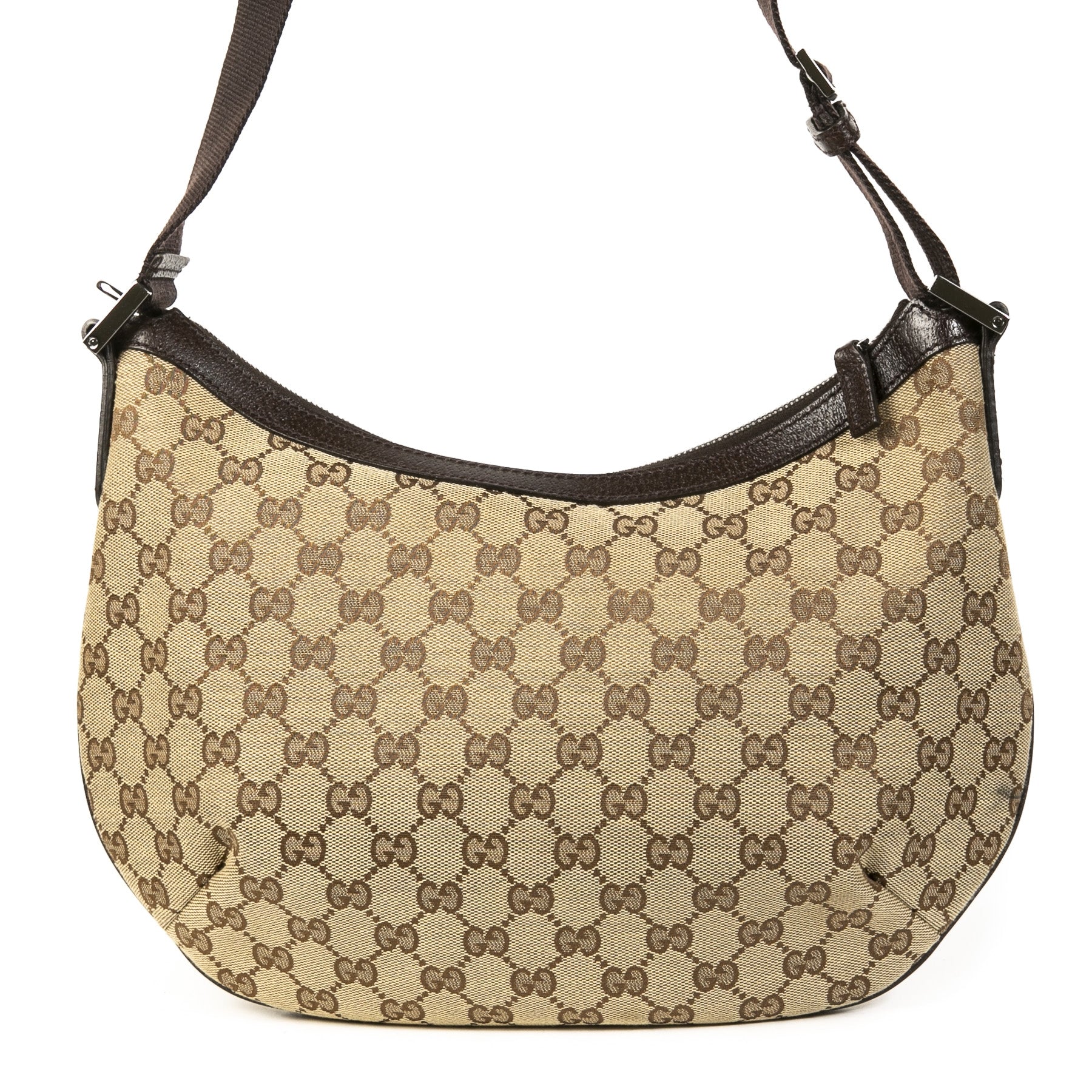 Authentieke Tweedehands Gucci Monogram Canvas Shoulder Bag juiste prijs veilig online shoppen luxe merken webshop winkelen Antwerpen België mode fashion