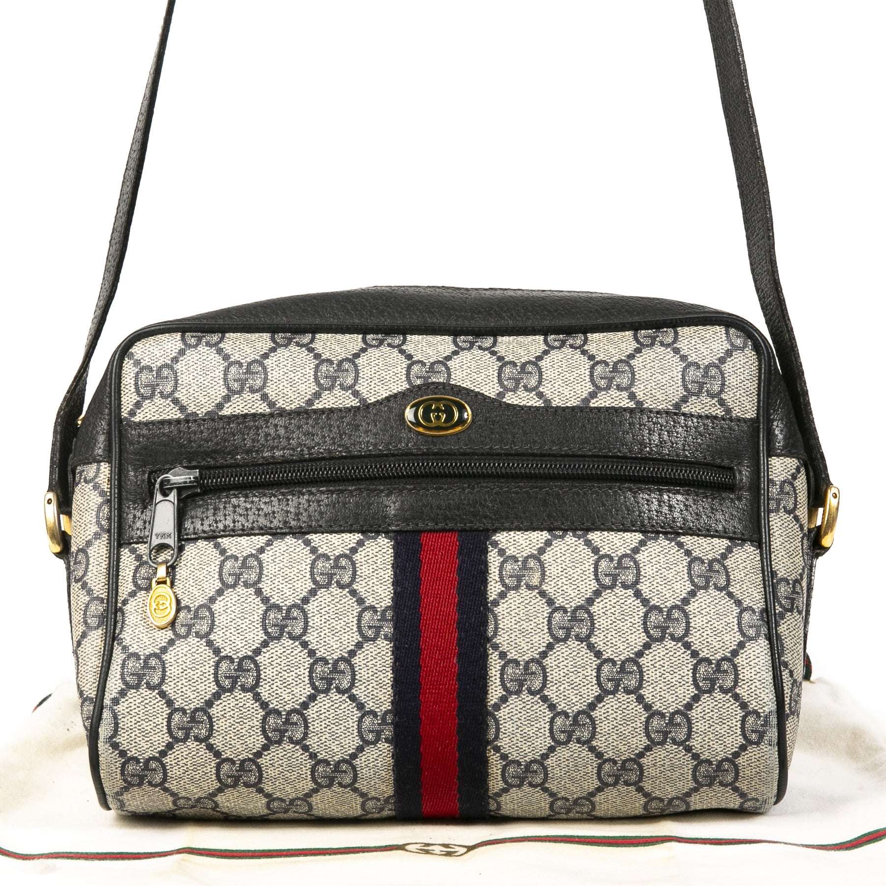 Authentique seconde main vintage Gucci Web Monogram Blue Crossbody Bag achète en ligne webshop LabelLOV