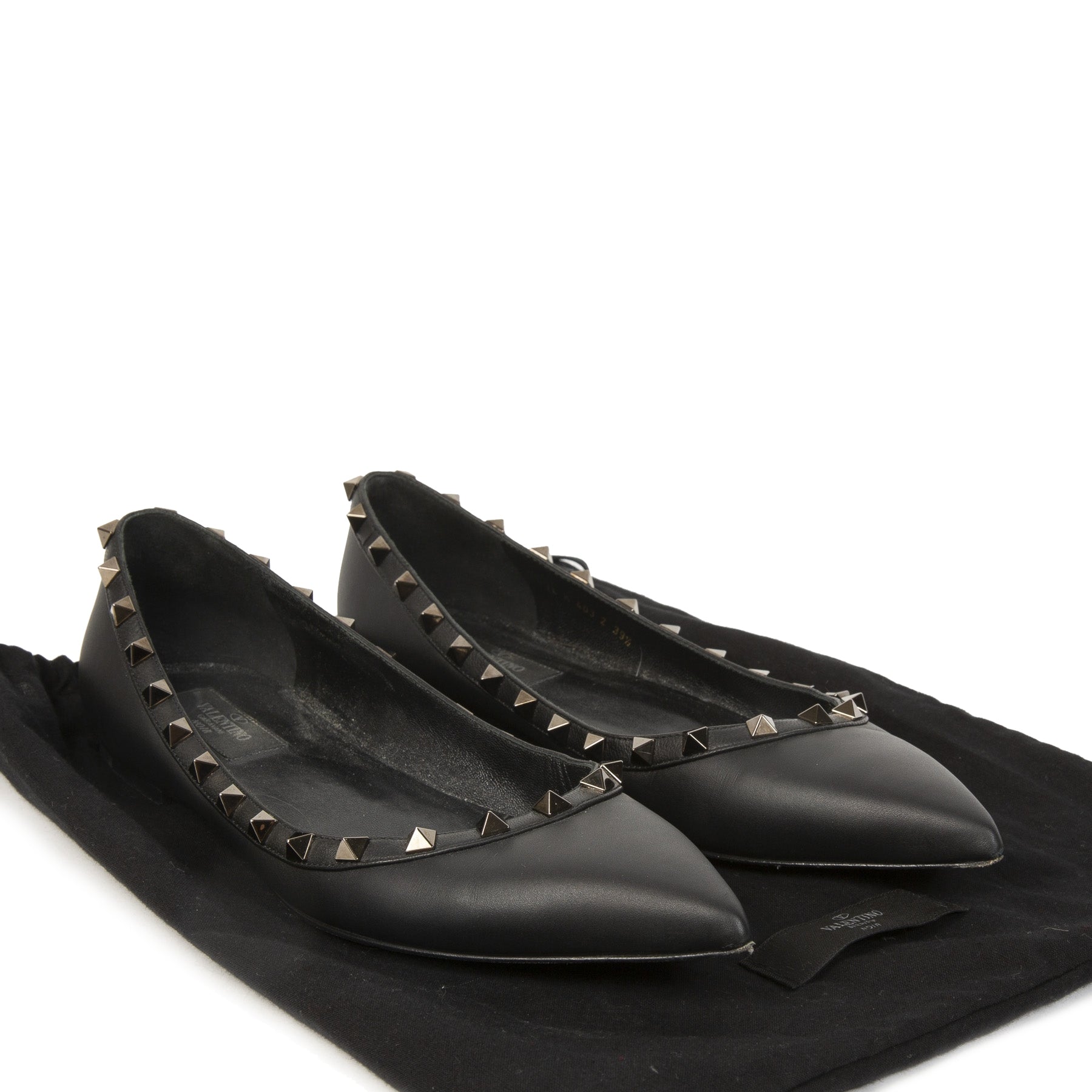 Valentino Garavani Noir Black Rockstud Flats - size 39.5