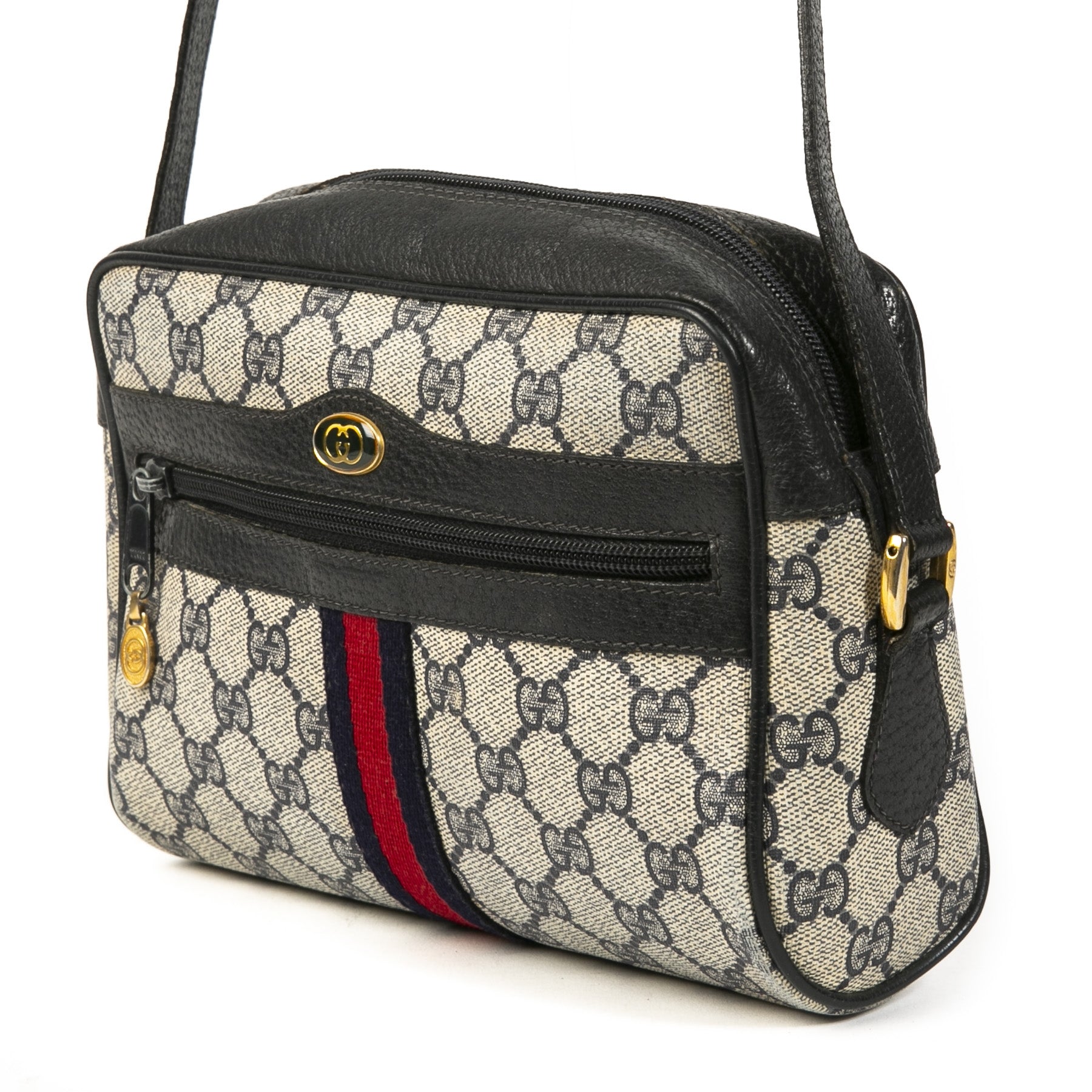 Authentic second-hand vintage Gucci Web Monogram Blue Crossbody Bag buy online webshop LabelLOV