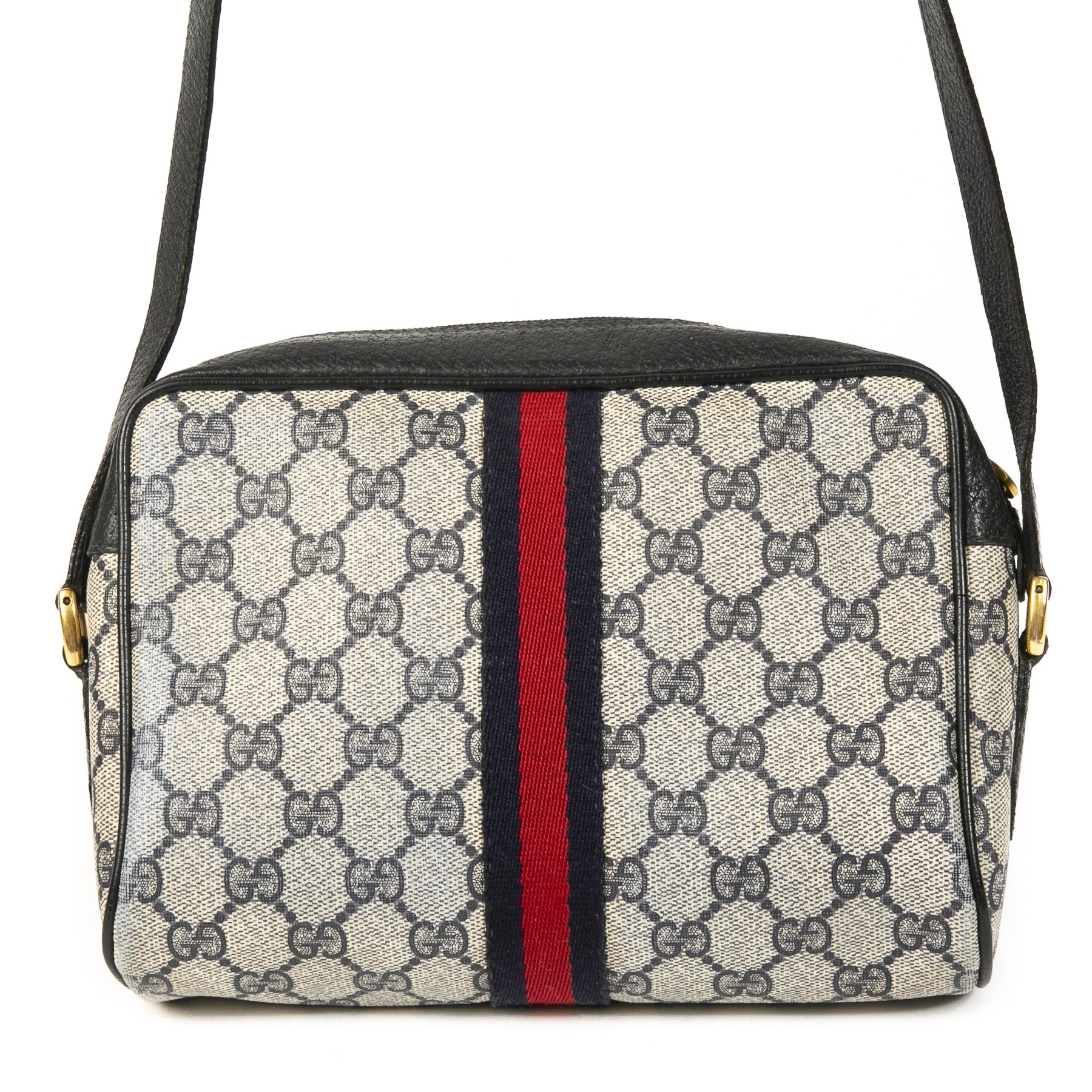Authentic second-hand vintage Gucci Web Monogram Blue Crossbody Bag buy online webshop LabelLOV