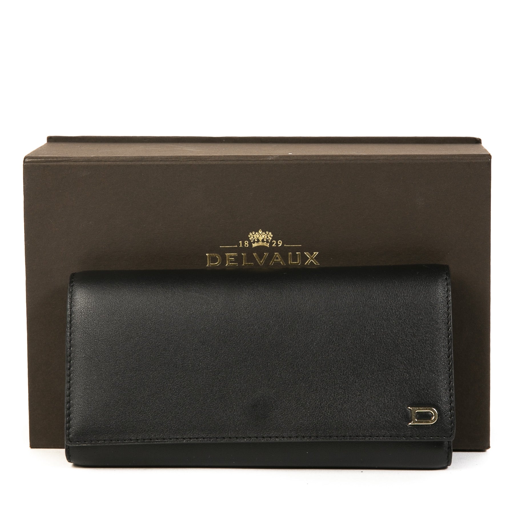 Authentieke Tweedehands Delvaux Black Leather Wallet juiste prijs veilig online shoppen luxe merken webshop winkelen Antwerpen België mode fashion