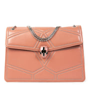 Authentieke Tweedehands Bulgari Pink Serpentine Flap Bag juiste prijs veilig online shoppen luxe merken webshop winkelen Antwerpen België mode fashion
