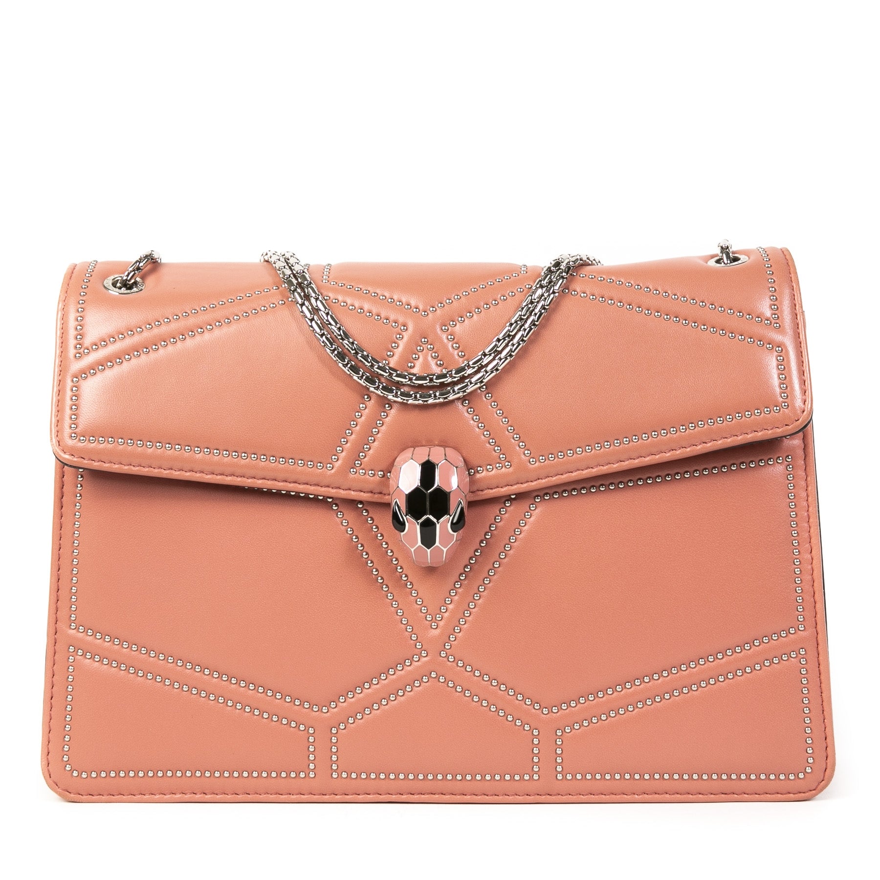 Authentieke Tweedehands Bulgari Pink Serpentine Flap Bag juiste prijs veilig online shoppen luxe merken webshop winkelen Antwerpen België mode fashion