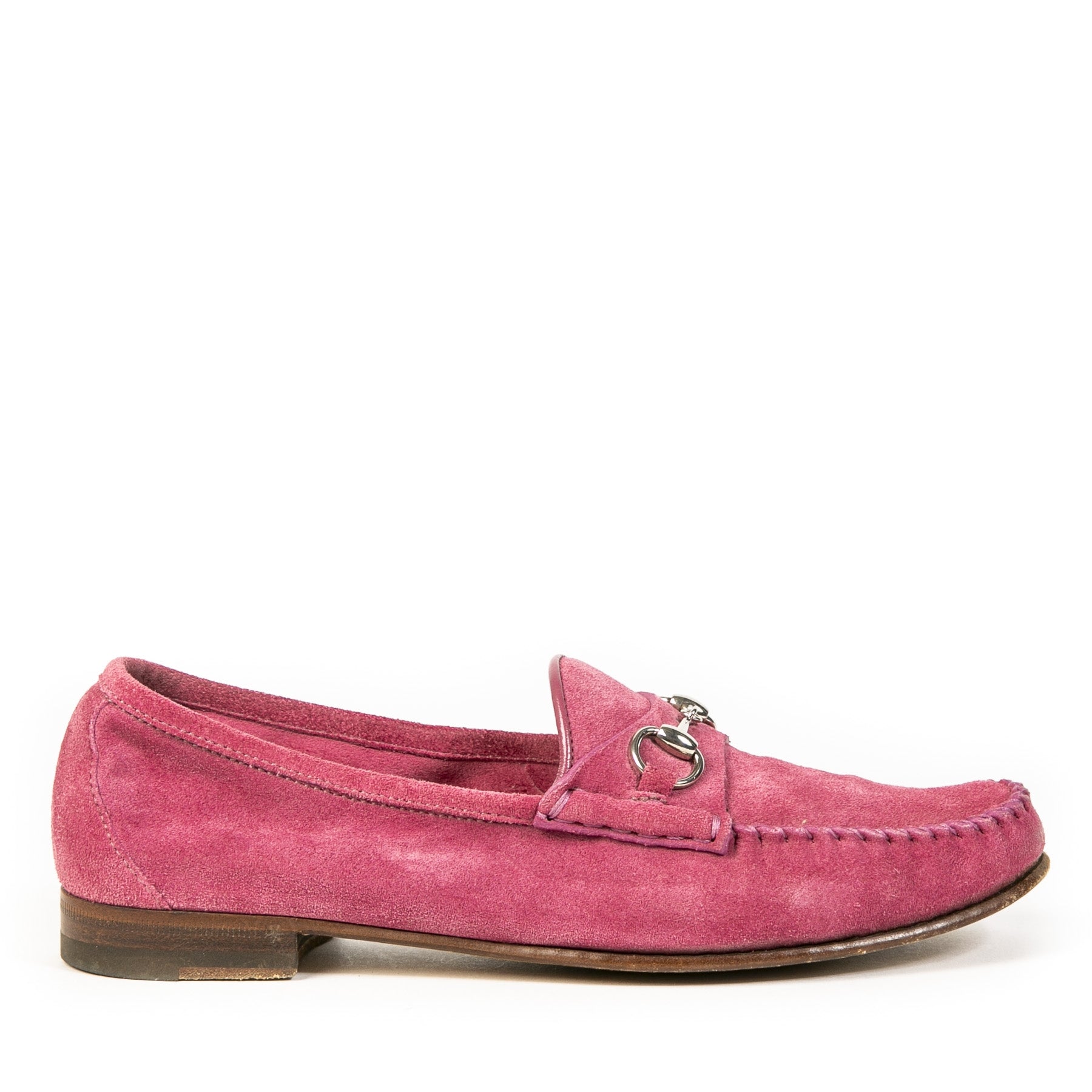 Gucci Peony Pink Suede Leather Horsebit Loafers - 37.5 for the best price