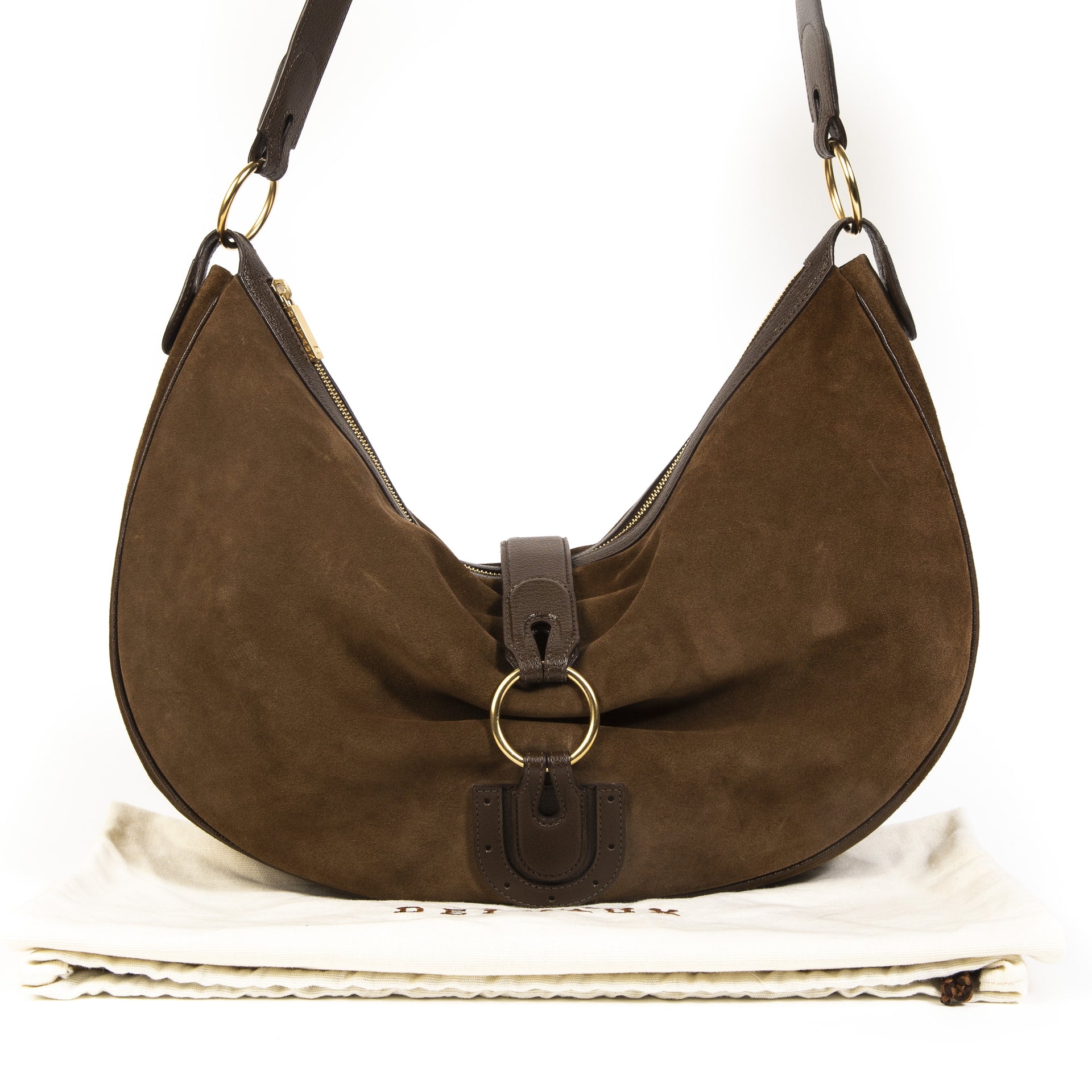 buy safe online secondhand designer Delvaux Camille GM Hobo Shoulder Brown Nubuck Bag like new.