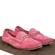 Gucci Peony Pink Suede Leather Horsebit Loafers - 37.5