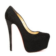 Authentieke Tweedehands Louboutin Daffodile Black Astrakan Heels juiste prijs veilig online shoppen luxe merken webshop winkelen Antwerpen België mode fashion