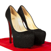 Authentieke Tweedehands Louboutin Daffodile Black Astrakan Heels juiste prijs veilig online shoppen luxe merken webshop winkelen Antwerpen België mode fashion