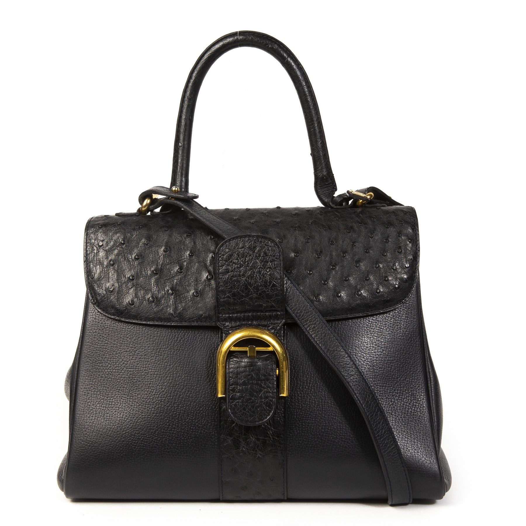 Delvaux Brillant Dark Blue Ostrich MM + Strap