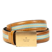 Gucci Cognac Blue Stripe Belt - size 90