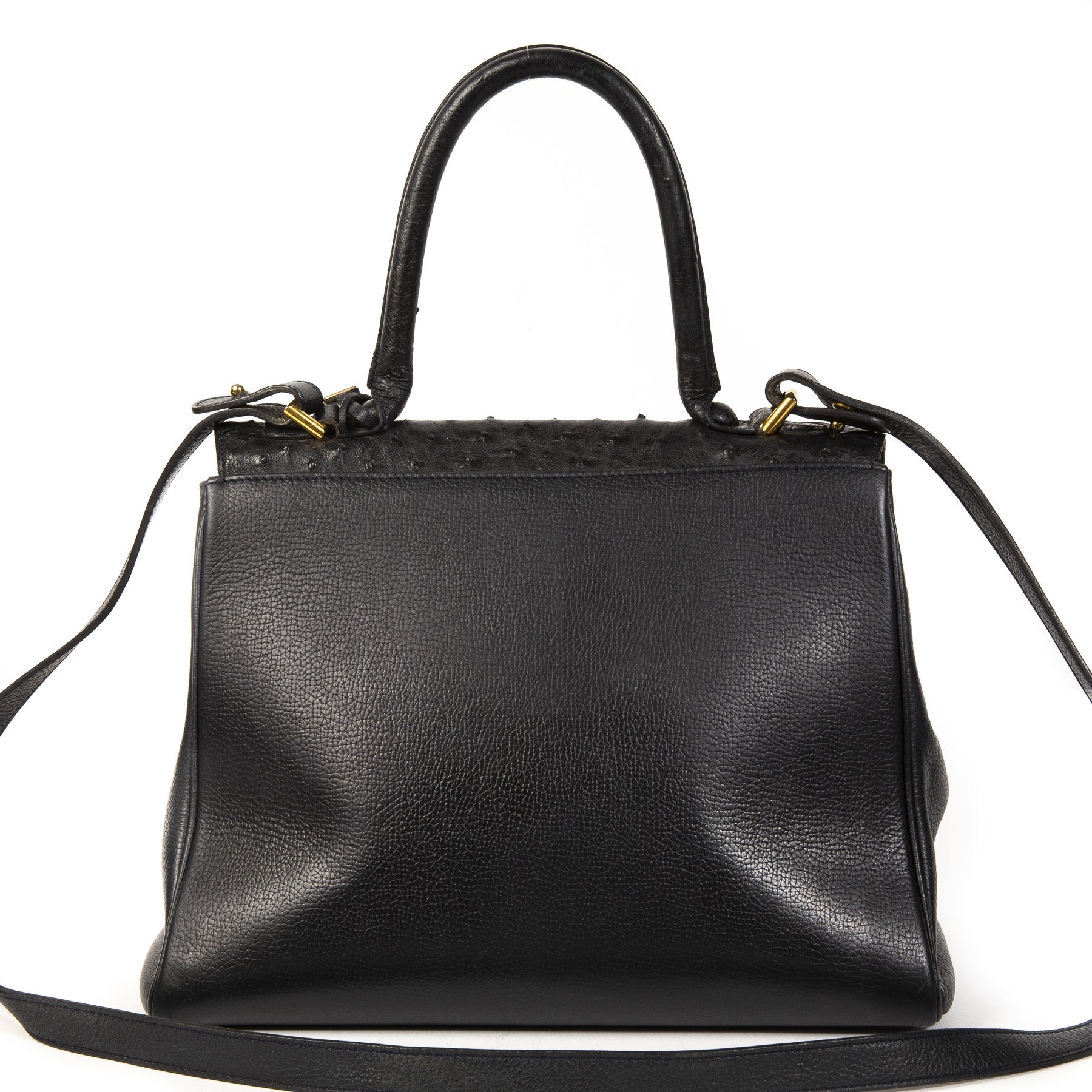 Delvaux Brillant Autruche Bleu Foncé MM + Bandoulière