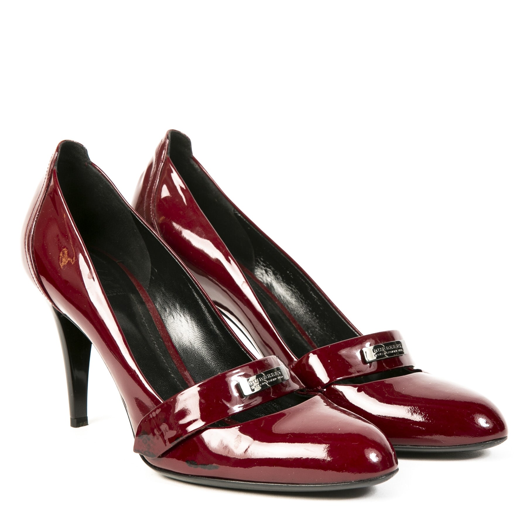 Authentieke Tweedehands Burberry Burgundy Patent Leather Pumps juiste prijs veilig online shoppen luxe merken webshop winkelen Antwerpen België mode fashion