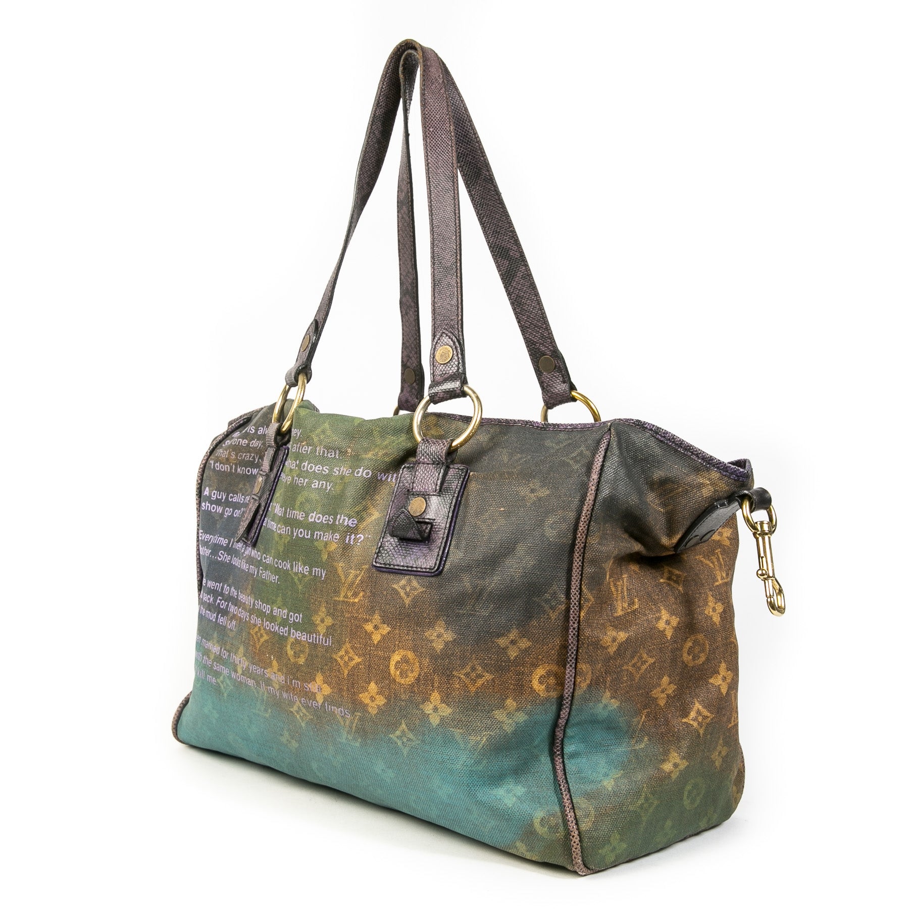 Authentieke Tweedehands Louis Vuitton Multicolor Monogram Karung Richard Prince Heartbreak Jokes Tote juiste prijs veilig online shoppen luxe merken webshop winkelen Antwerpen België mode fashion