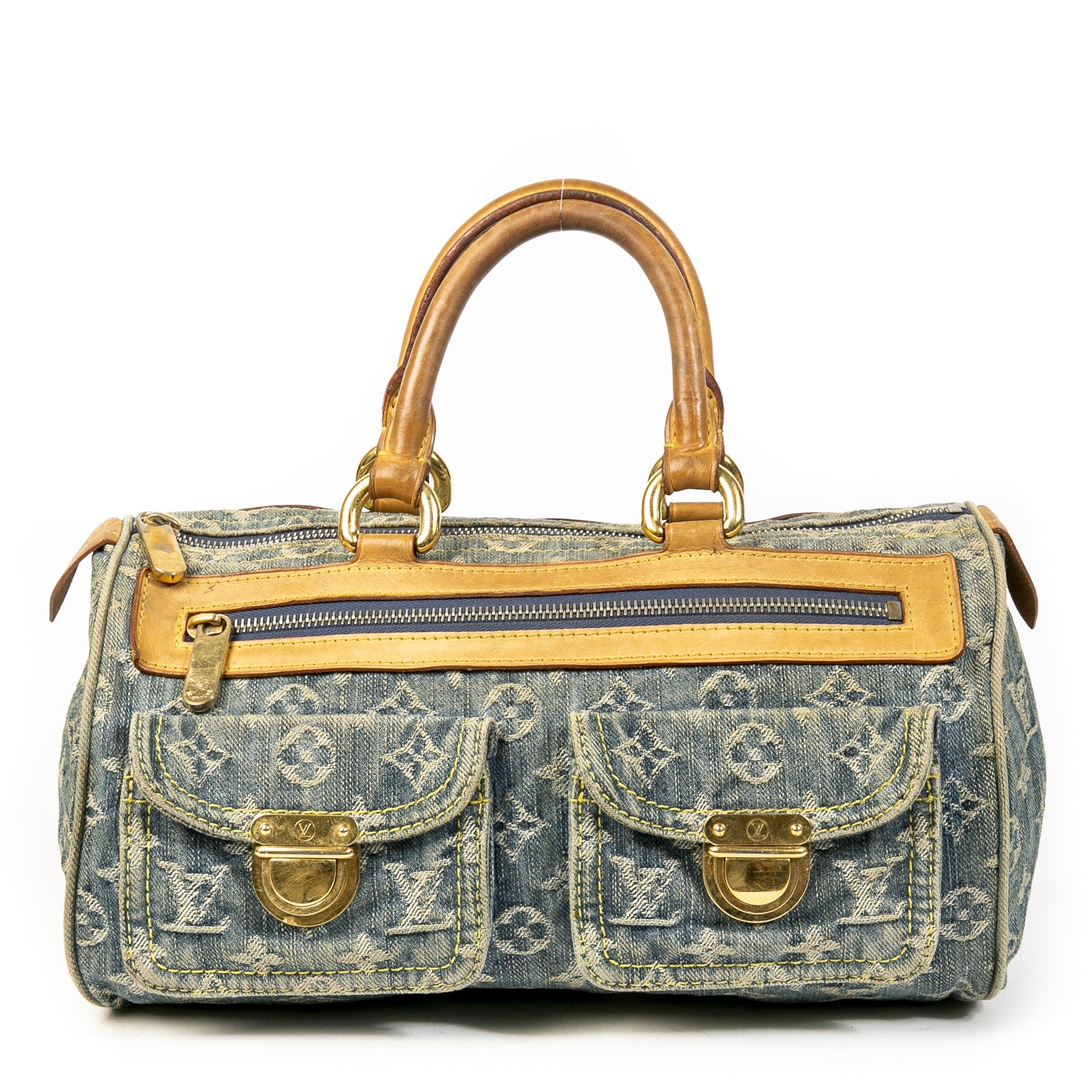 Authentieke Tweedehands Louis Vuitton Monogram Denim Top Handle Bag juiste prijs veilig online shoppen luxe merken webshop winkelen Antwerpen België mode fashion