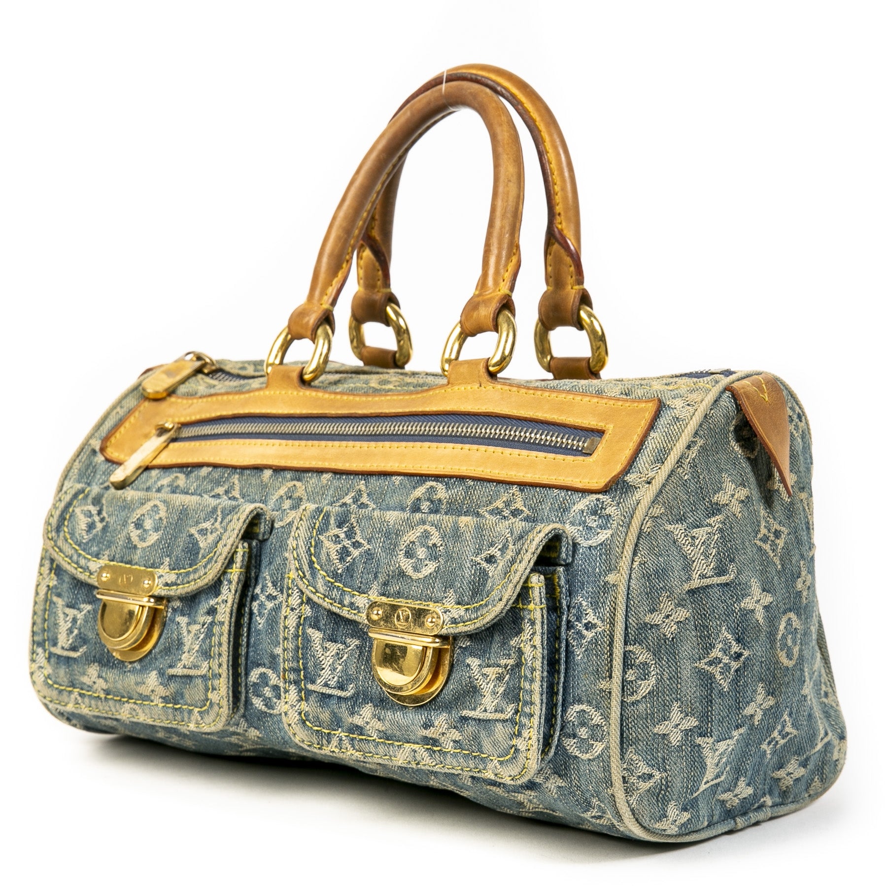 Authentieke Tweedehands Louis Vuitton Monogram Denim Top Handle Bag juiste prijs veilig online shoppen luxe merken webshop winkelen Antwerpen België mode fashion