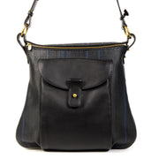 Authentieke Tweedehands Delvaux Dark Blue Toile de Cuir Striped Shoulder Bag juiste prijs veilig online shoppen luxe merken webshop winkelen Antwerpen België mode fashion