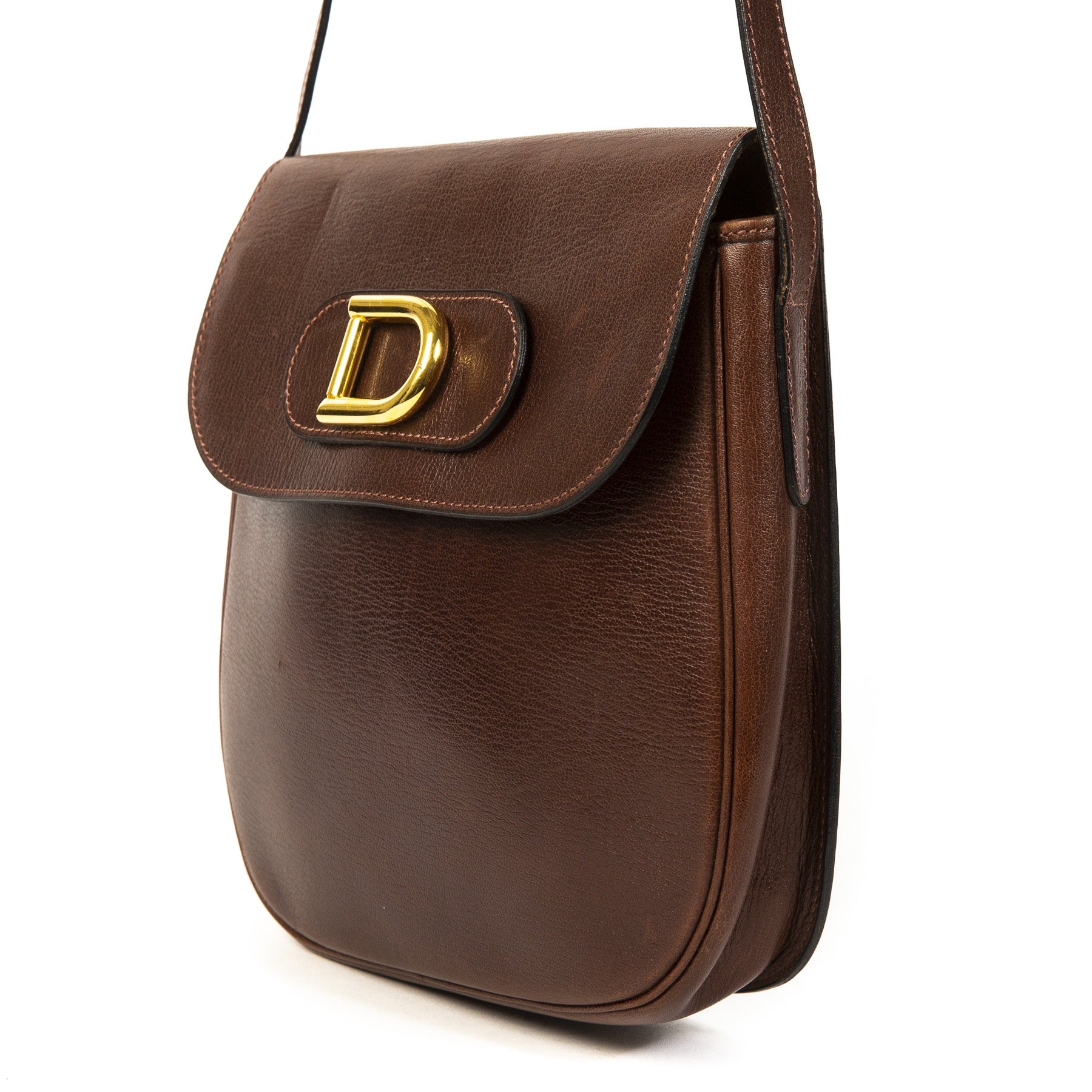 Authentieke Tweedehands Delvaux Brown D Crossbody Bag juiste prijs veilig online shoppen luxe merken webshop winkelen Antwerpen België mode fashion