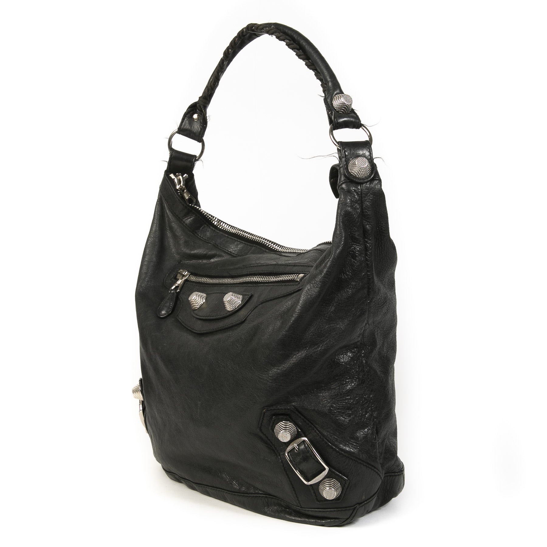 Authentieke tweedehands vintage Balenciaga Black Giant Day Bag koop online webshop LabelLOV