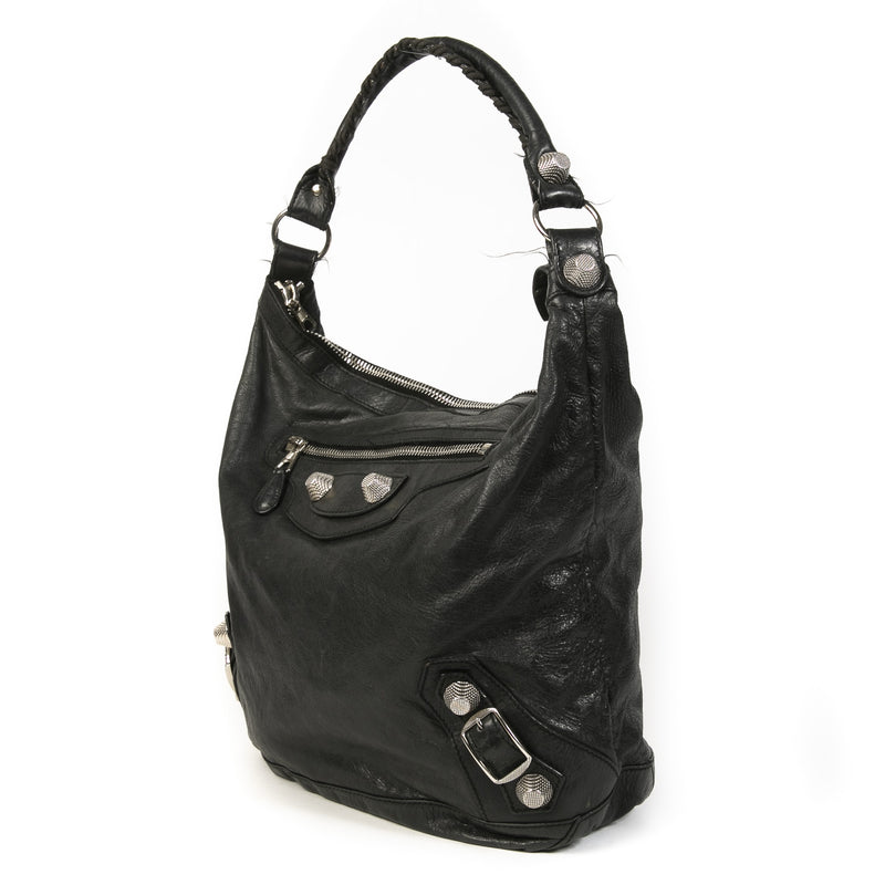 Authentieke tweedehands vintage Balenciaga Black Giant Day Bag koop online webshop LabelLOV