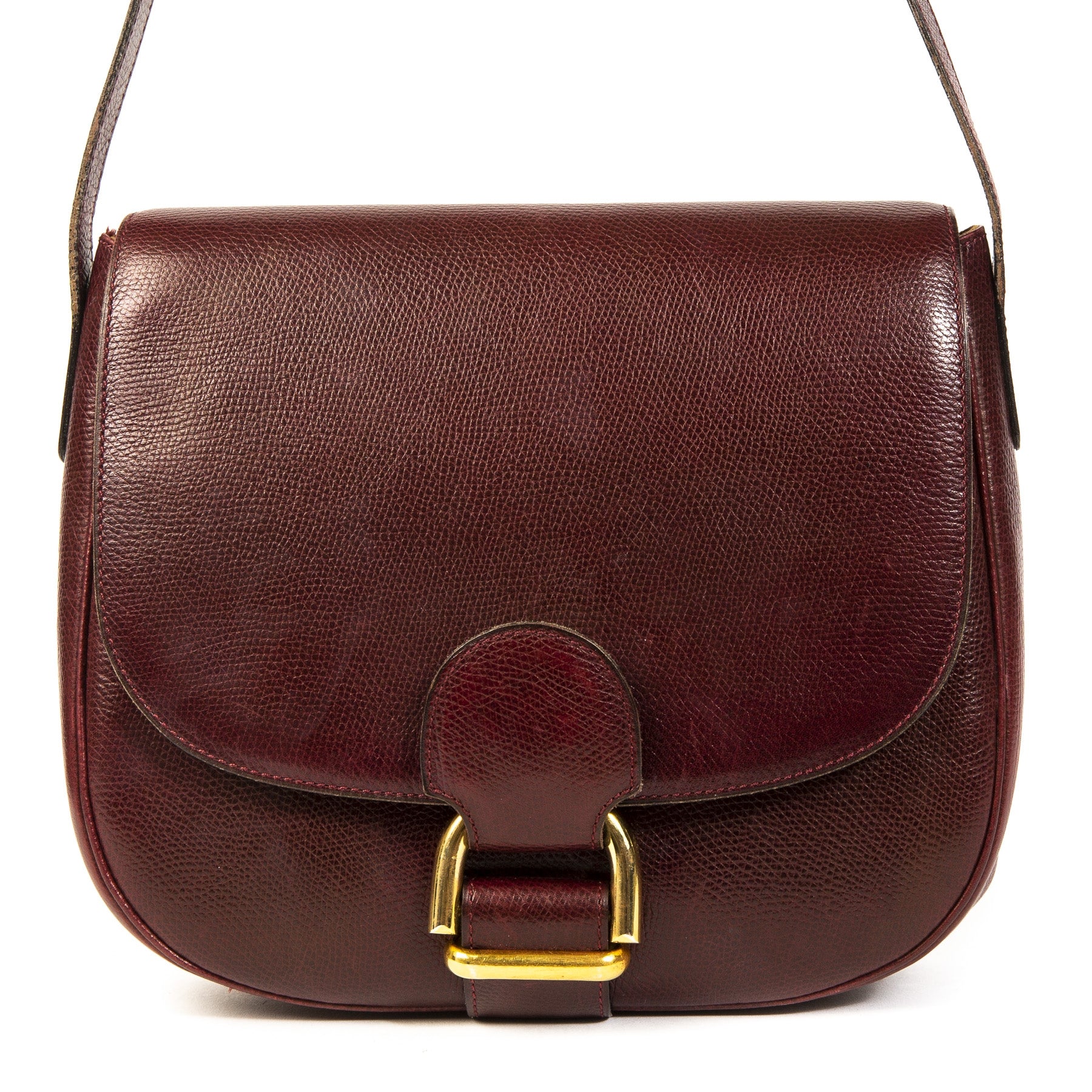 Authentieke Tweedehands Delvaux Bordeaux Leather Shoulder Bag juiste prijs veilig online shoppen luxe merken webshop winkelen Antwerpen België mode fashion