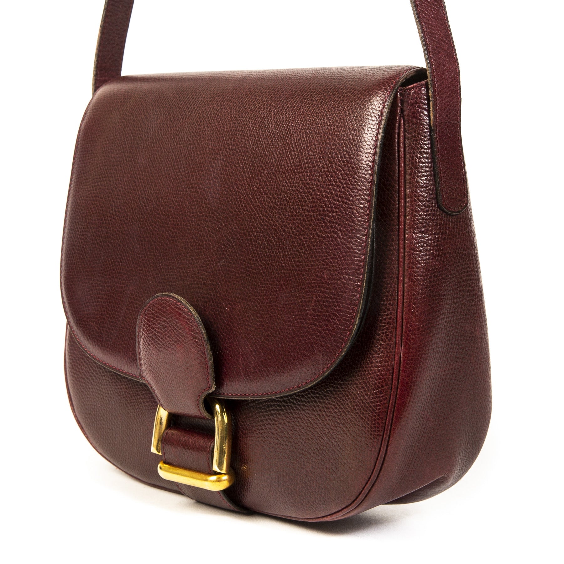 Authentieke Tweedehands Delvaux Bordeaux Leather Shoulder Bag juiste prijs veilig online shoppen luxe merken webshop winkelen Antwerpen België mode fashion