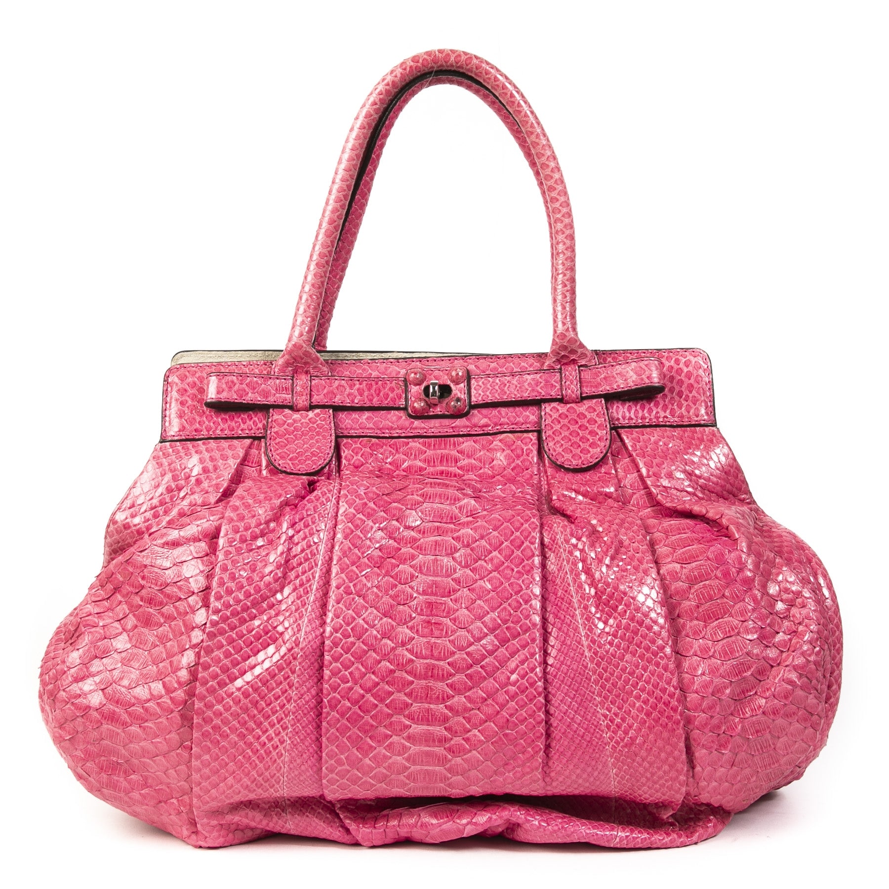 Zagliani Pink Python Puffy Hobo Bag available online at Labellov secondhand luxury