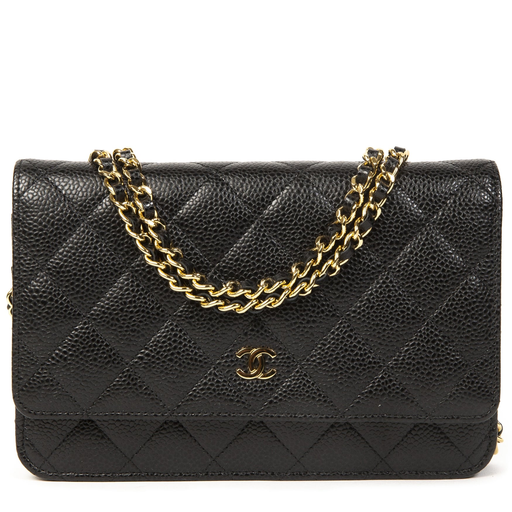 Chanel Portefeuille sur chaîne en cuir caviar noir