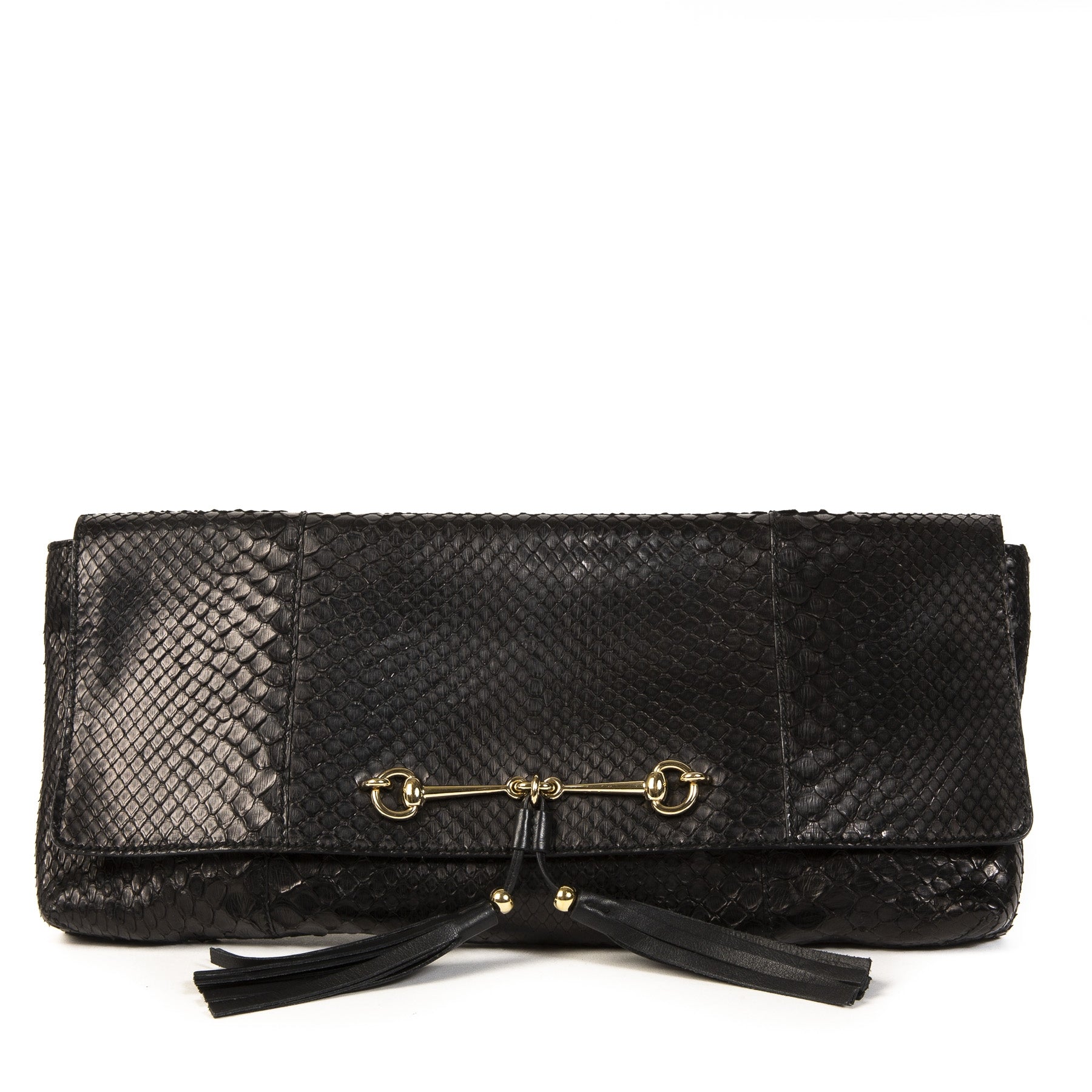 Authentieke Tweedehands Gucci Black Leather Horsebit Croco Clutch juiste prijs veilig online shoppen luxe merken webshop winkelen Antwerpen België mode fashion