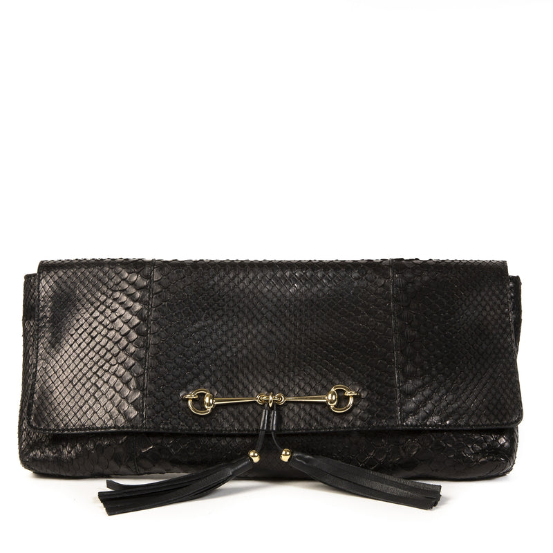 Authentieke Tweedehands Gucci Black Leather Horsebit Croco Clutch juiste prijs veilig online shoppen luxe merken webshop winkelen Antwerpen België mode fashion