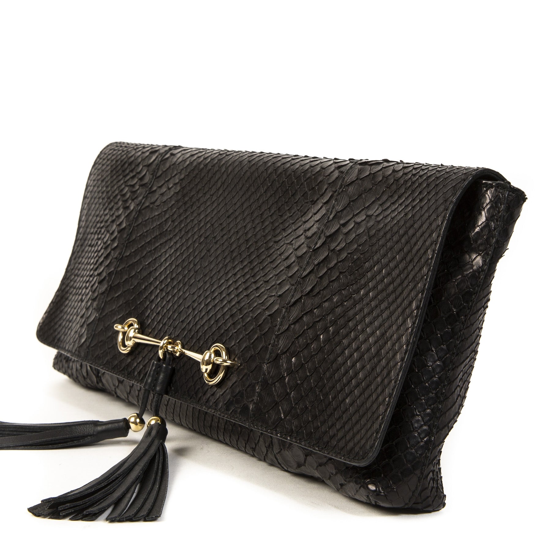 Authentieke Tweedehands Gucci Black Leather Horsebit Croco Clutch juiste prijs veilig online shoppen luxe merken webshop winkelen Antwerpen België mode fashion