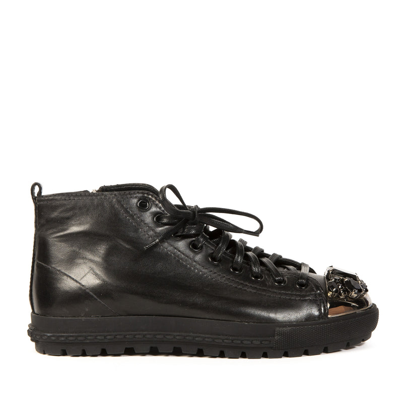 Authentieke Tweedehands Miu Miu Black Bejewelled Sneakers juiste prijs veilig online shoppen luxe merken webshop winkelen Antwerpen België mode fashion