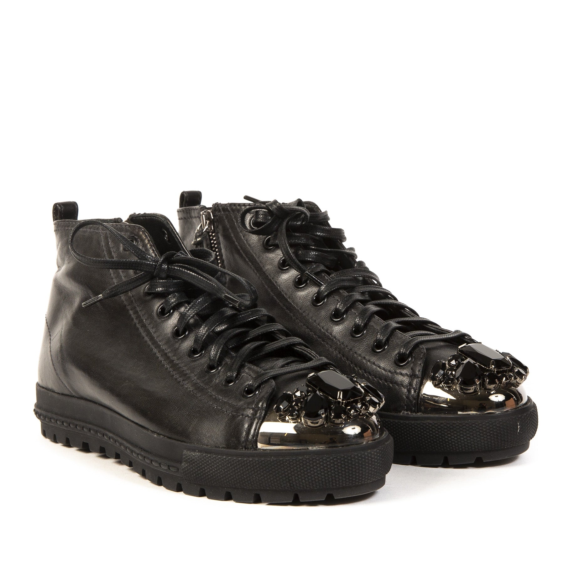 Authentieke Tweedehands Miu Miu Black Bejewelled Sneakers juiste prijs veilig online shoppen luxe merken webshop winkelen Antwerpen België mode fashion