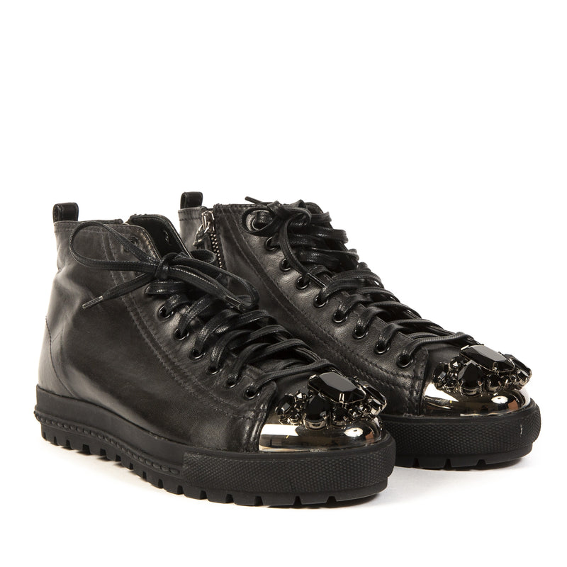 Authentieke Tweedehands Miu Miu Black Bejewelled Sneakers juiste prijs veilig online shoppen luxe merken webshop winkelen Antwerpen België mode fashion