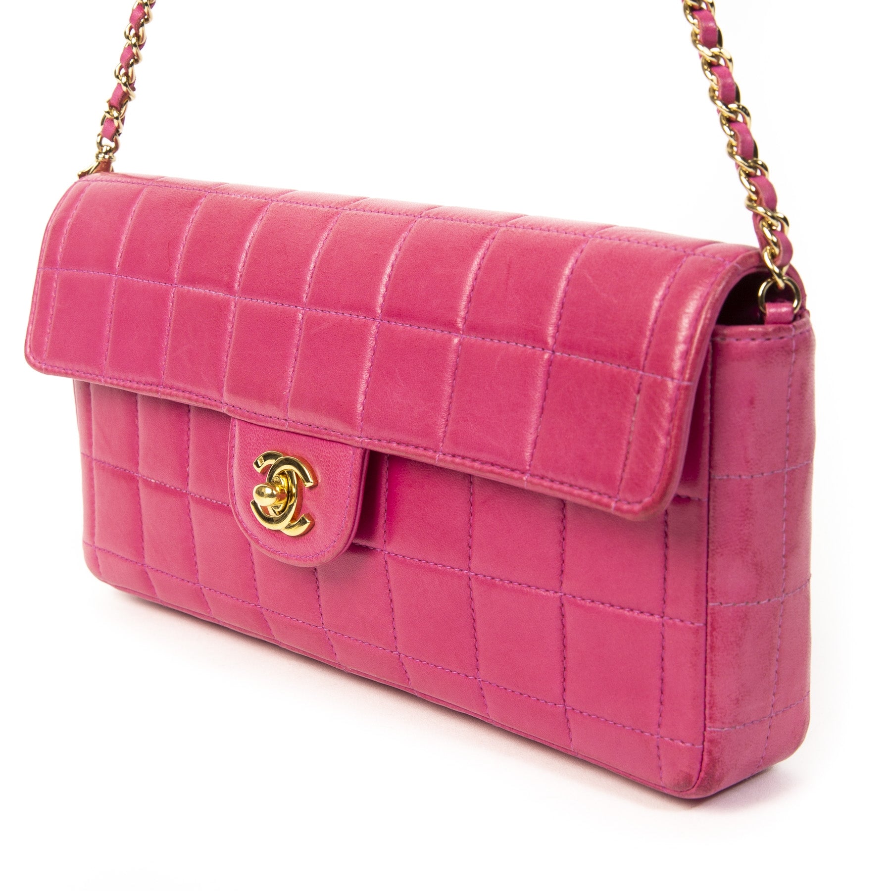 Buy and sell preloved Chanel East West Pink Chocolate Bar Flapbag