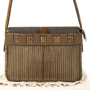 Authentieke Tweedehands Delvaux Brown & Blue Toile de Cuir Crossbody Bag juiste prijs veilig online shoppen luxe merken webshop winkelen Antwerpen België mode fashion