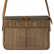 Authentieke Tweedehands Delvaux Brown & Blue Toile de Cuir Crossbody Bag juiste prijs veilig online shoppen luxe merken webshop winkelen Antwerpen België mode fashion