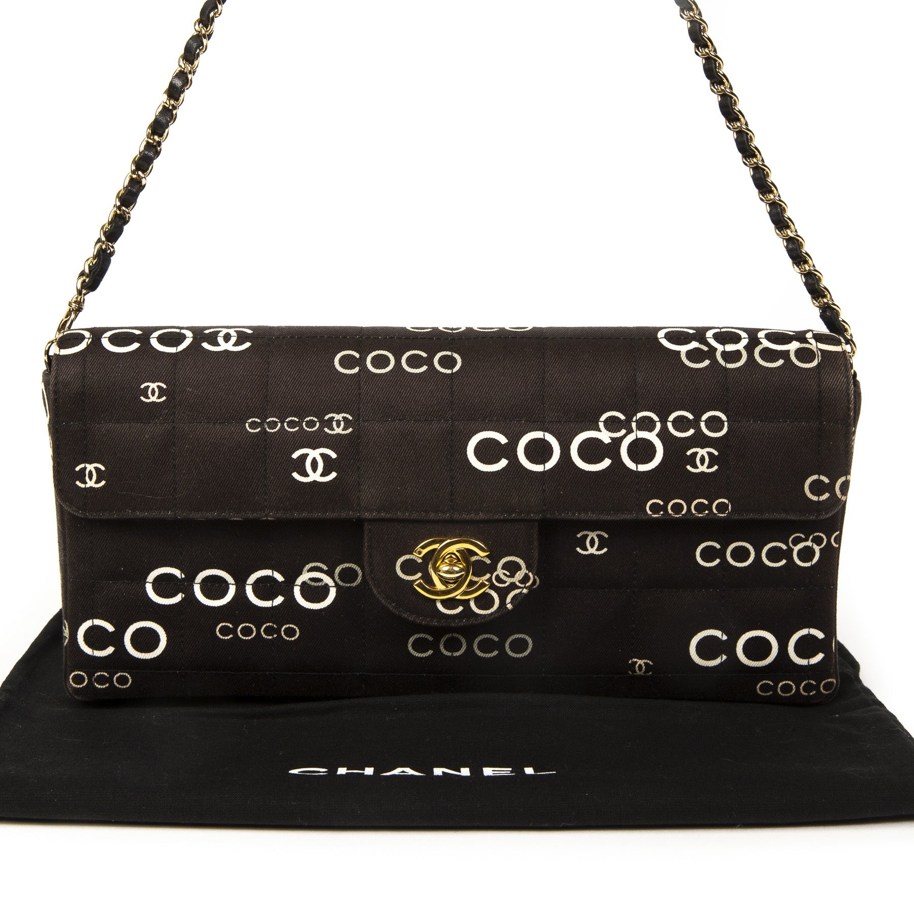 Chanel Black Fabric Quilted 'Coco' East/West Flapbag