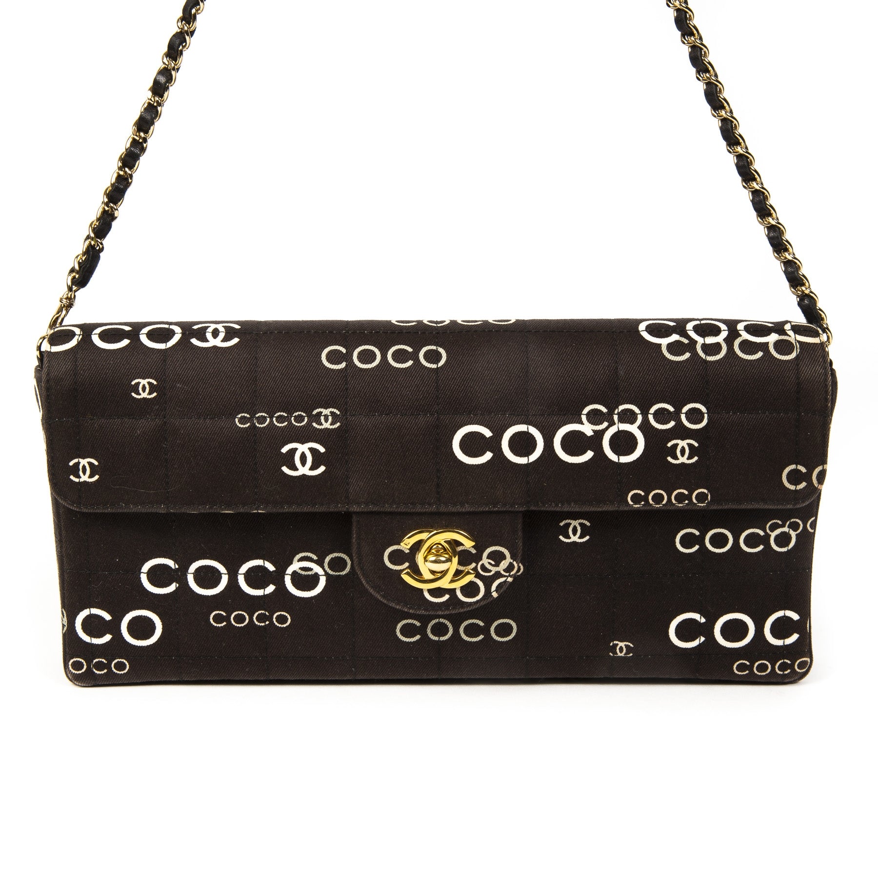 Chanel Black Fabric Quilted 'Coco' East/West Flapbag